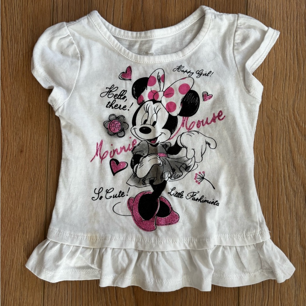 Disney Minnie Mouse White and Pink Short Sleeve Tee